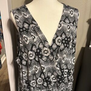 Black and White Sleeveless Wrap Top